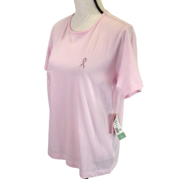 NWT Share The Care Sport Womens Pink Breast Cancer Short Sleeve Tee Shirt Size L - Picture 2 of 7